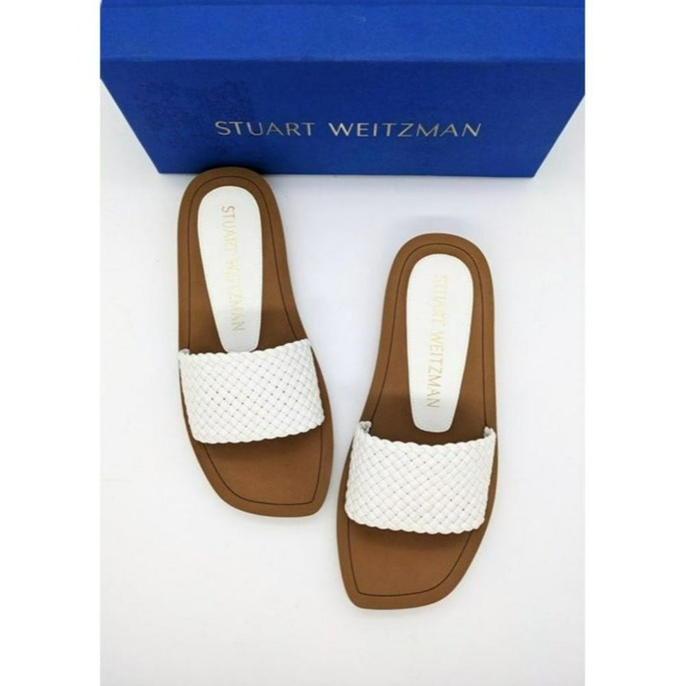 STUART WEITZMAN Wova Women's Beige Slip On Leather Slide Sandals Size 7 B