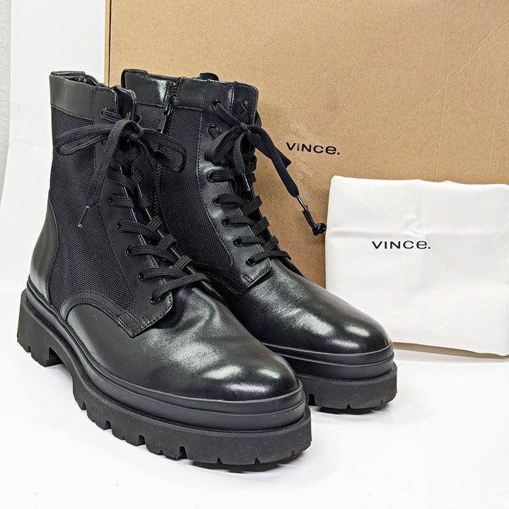 Vince Men's Raider Lace Up Boots in Black Leather Size 11.5 (MSRP $395)