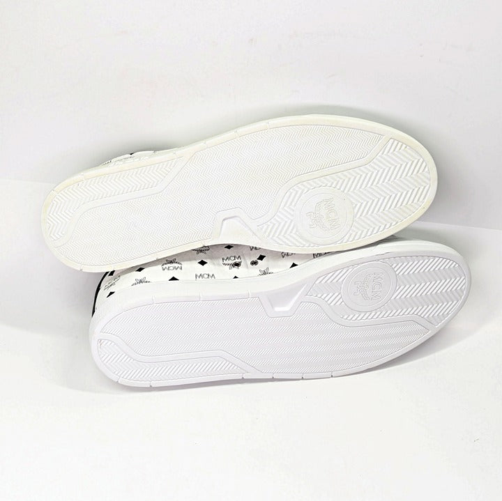 MCM Men's Terrain Derby Visetos Logo White Leather Sneaker Size 46 (MSRP $450)