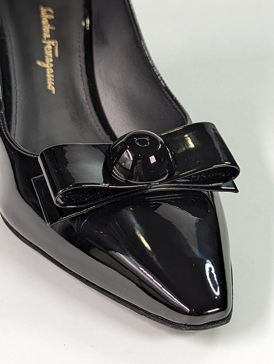 Ferragamo Women's Katrin 70mm Patent Pump Black Patent Size 7.5 (MSRP $895)