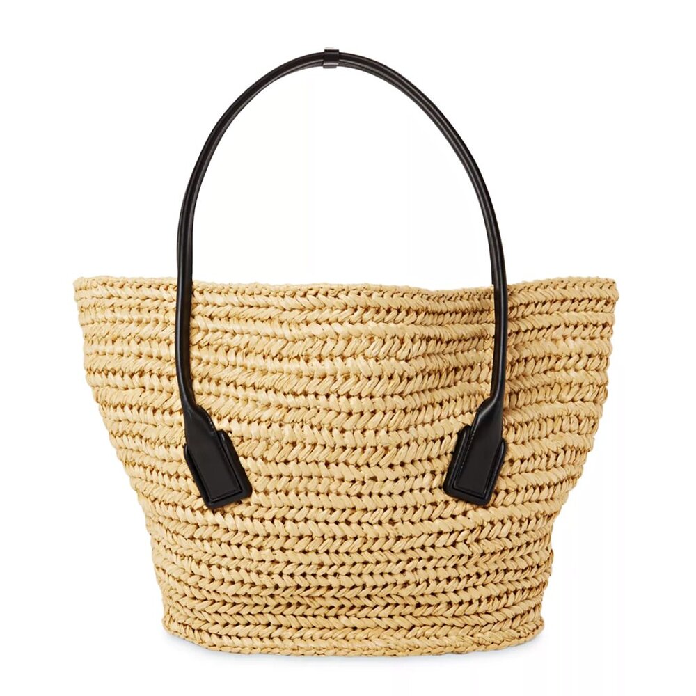 Bottega Veneta Arco Women's Raffia Tote Bag Leather Pouch in Black (MSRP $3,000)