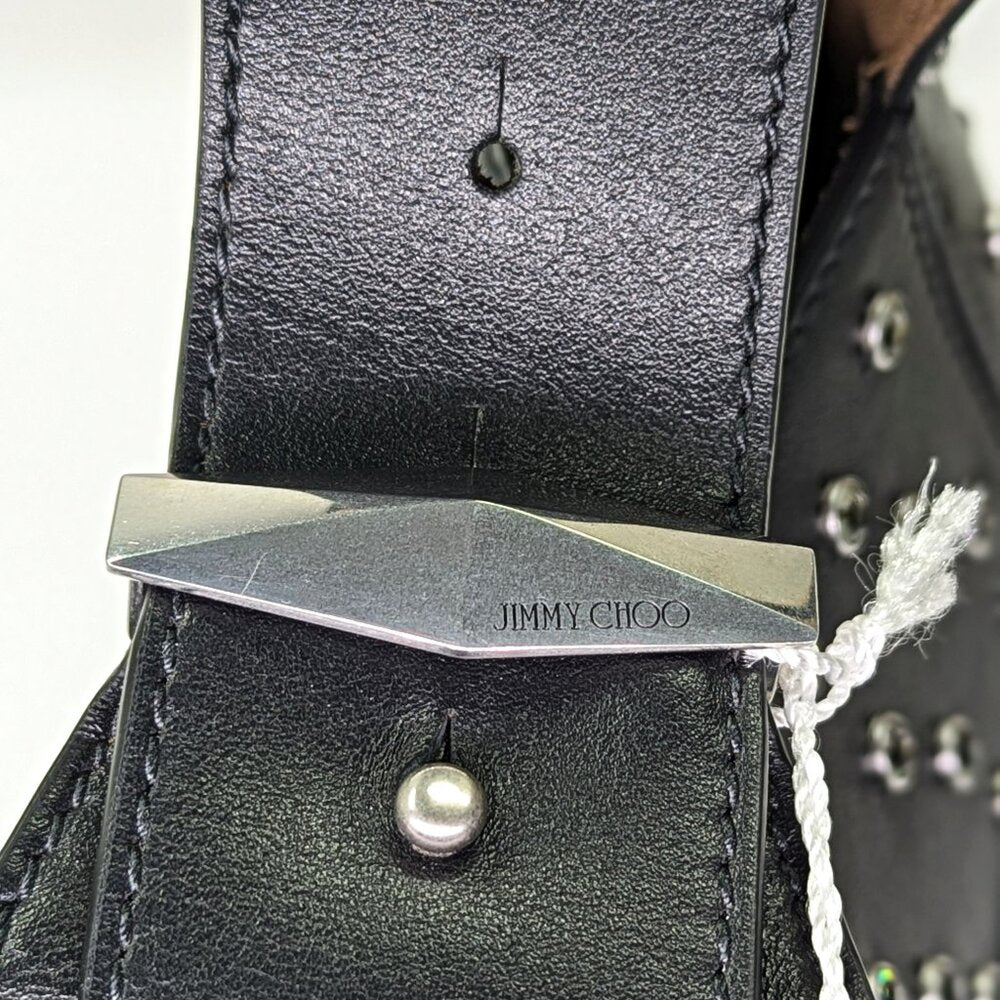 Jimmy Choo Diamond Hobo Black Leather Crystal Shoulder Bag (MSRP $1,595)