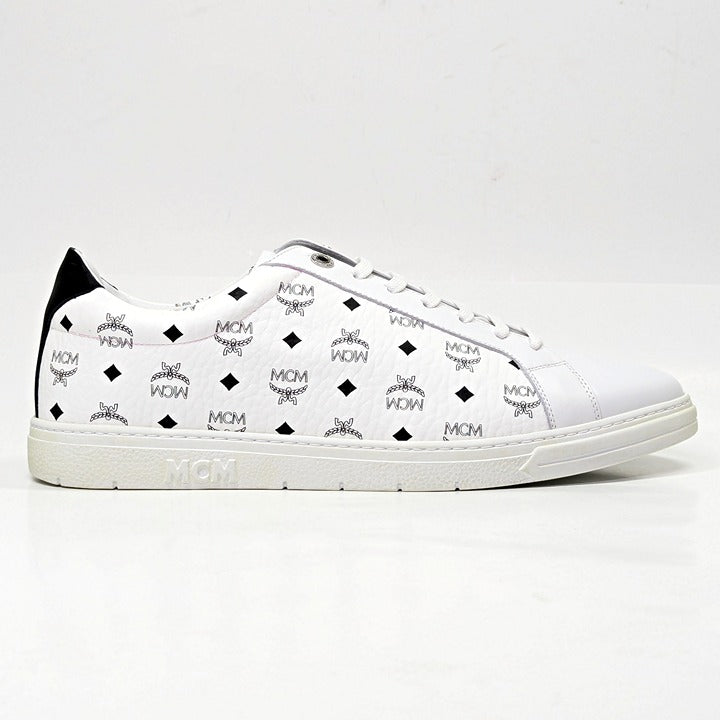 MCM Men's Terrain Derby Visetos Logo White Leather Sneaker Size 46 (MSRP $450)