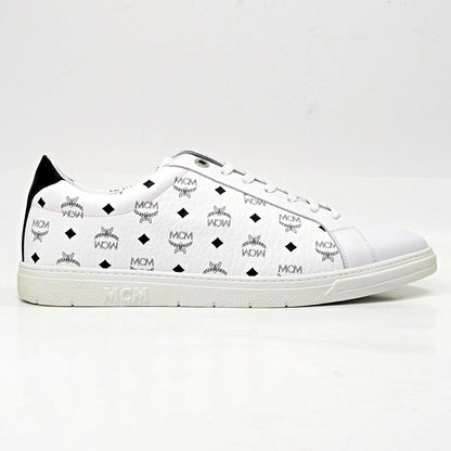 MCM Men's Terrain Derby Visetos Logo White Leather Sneaker Size 46 (MSRP $450)
