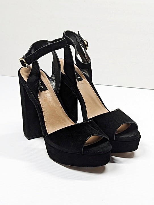 Aqua Women's Mardi High-Heel Platform Sandals Black Suede Size 9.5 M (MSRP $109)