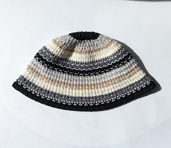 Carolyn Rowan Women's Multicolor Striped Knit Bucket Hat Black Beige (MSRP $155)