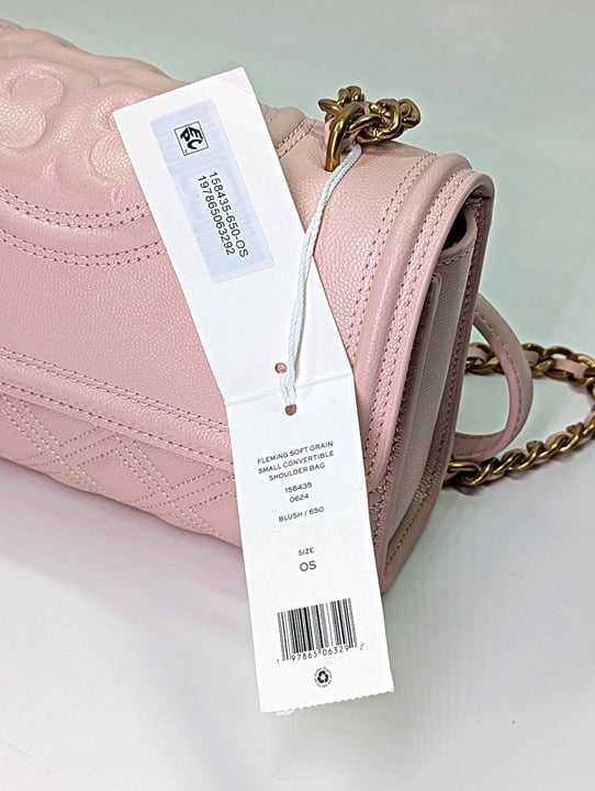 Tory Burch Fleming Soft Grain Leather Convertible Shoulder Bag Blush (MSRP $528)