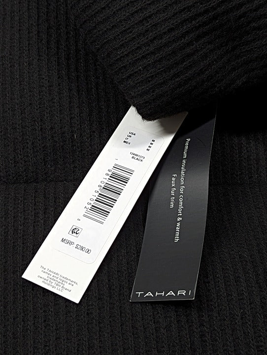 Tahari Women's Black Knit Faux-Fur-Collar Puffer Coat Size M (MSRP $280)