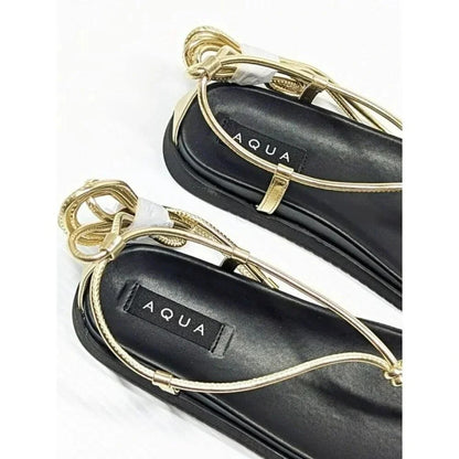 Aqua Muse Women's Strappy Gold Faux Leather Strappy Sandals Size 8 (MSRP $118)