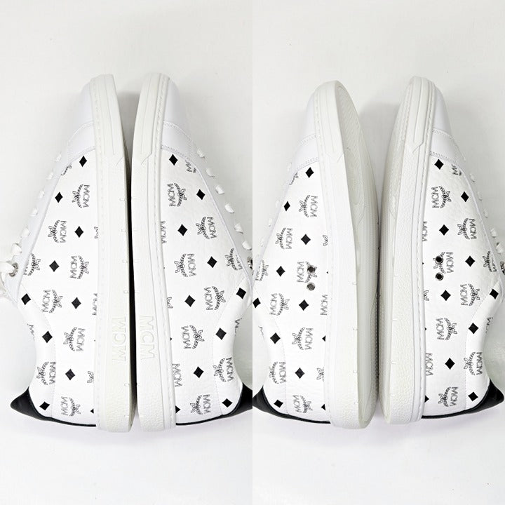 MCM Men's Terrain Derby Visetos Logo White Leather Sneakers Size 41 (MSRP $450)