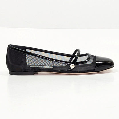 Jimmy Choo Elisa Women's Ballet Flats Patent and Mesh Black Size 38 (MSRP $795)