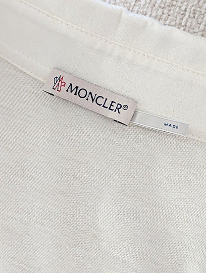 Moncler Men's Long Sleeve Logo Polo Basic in White Cotton Size S (MSRP $535)