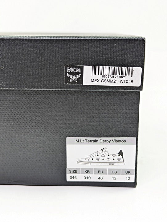 MCM Men's Terrain Derby Visetos Logo White Leather Sneaker Size 46 (MSRP $450)