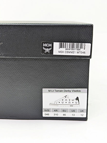 MCM Men's Terrain Derby Visetos Logo White Leather Sneaker Size 46 (MSRP $450)