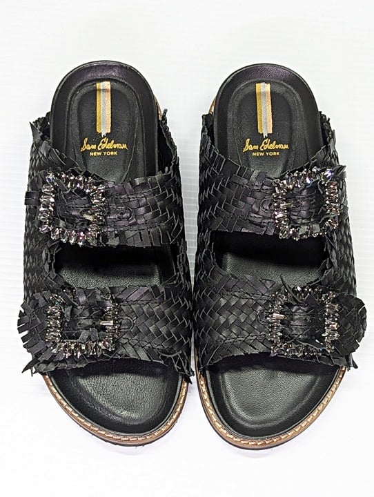 Sam Edelman Women's Oaklyn Woven Slides Black Leather Size 7 M (MSRP $150)